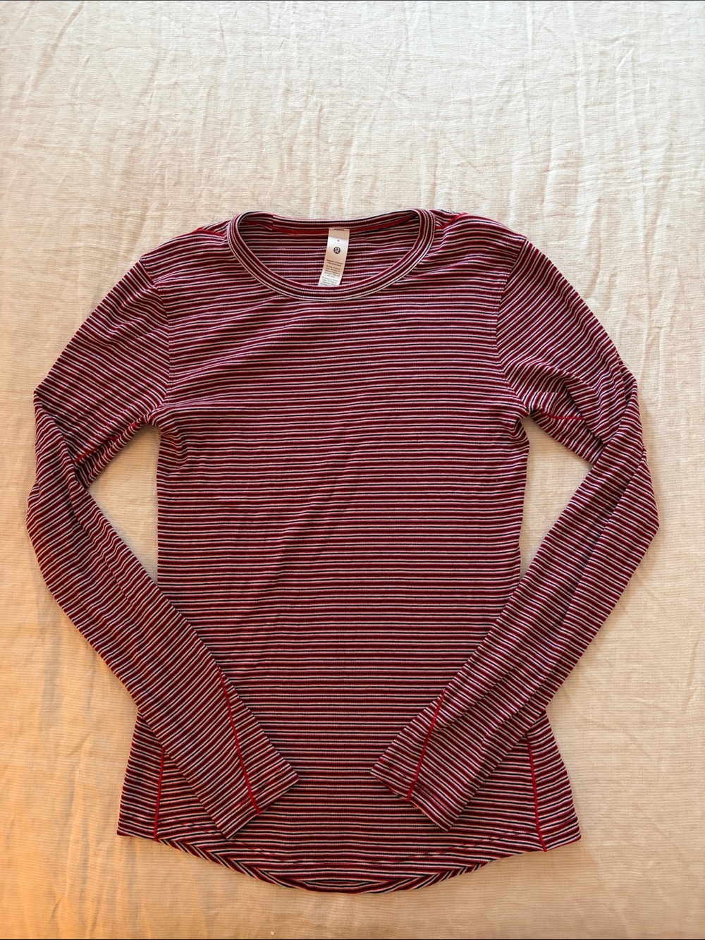 lululemon athletica Burgundy and Pink Striped Long-Sleeve Crew